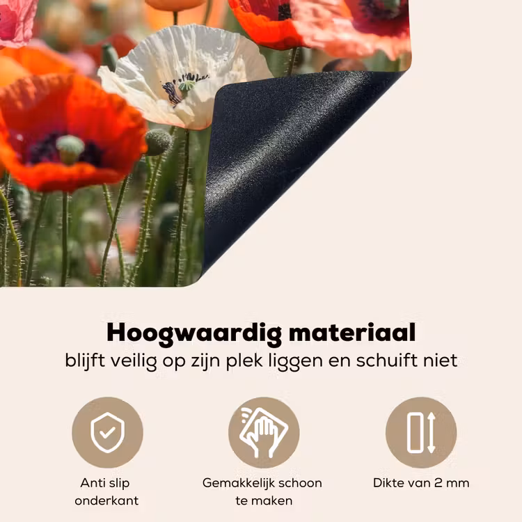 Bloemenveld - Klaprozen - Kleurrijk Inductie beschemer met haakjes klein -ky-onderkant-nl