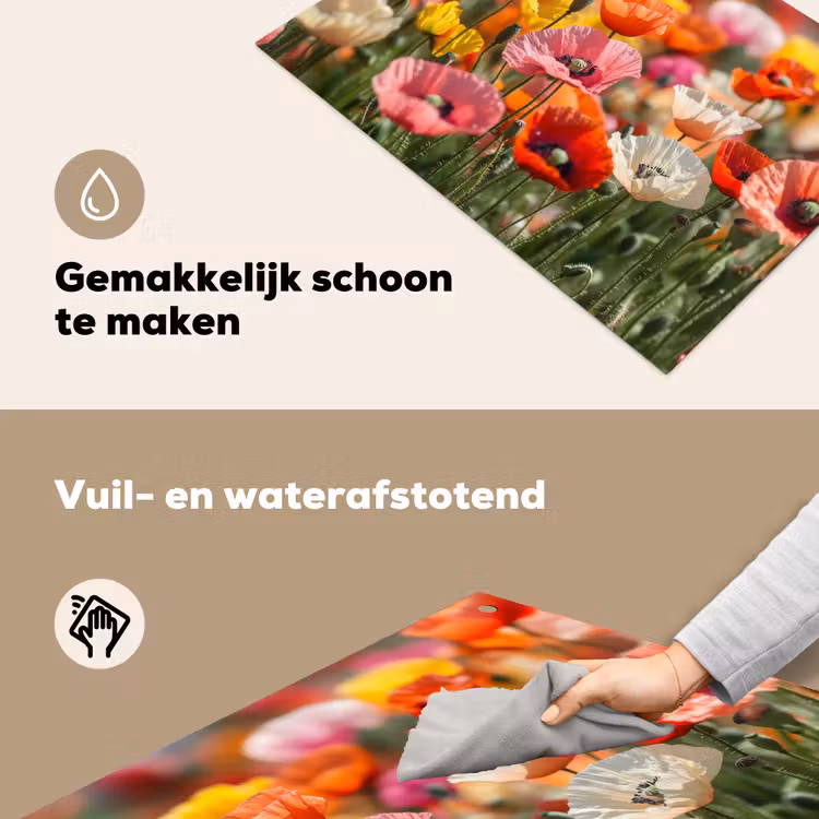 Bloemenveld - Klaprozen - Kleurrijk Inductie beschemer met haakjes klein -ky-schoon-nl