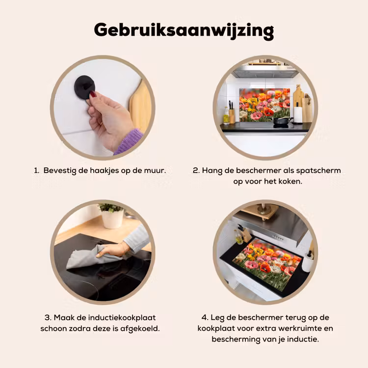 Bloemenveld - Klaprozen - Kleurrijk Inductie beschemer met haakjes klein -ky-gebruik-nl