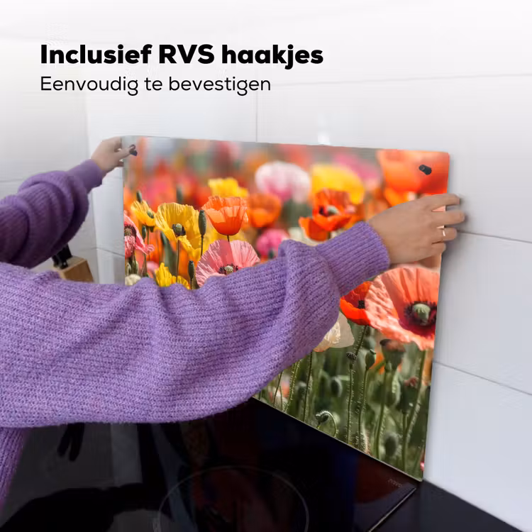 Bloemenveld - Klaprozen - Kleurrijk Inductie beschemer met haakjes klein -ky-ophangen-nl
