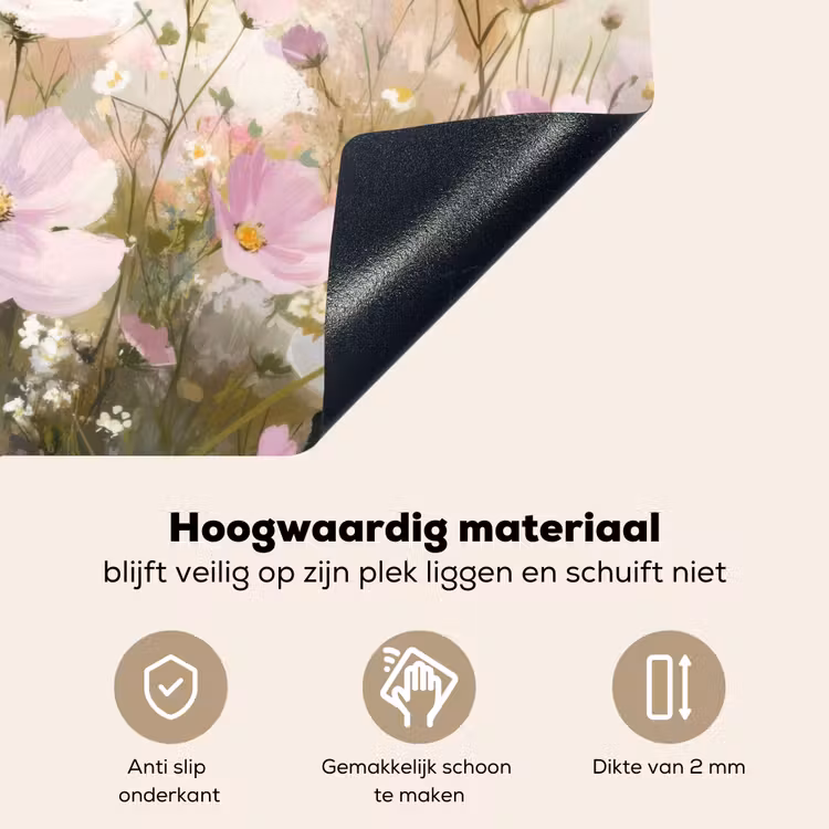 Bloemenveld - Lichte tinten - Geschilderd Inductie beschemer met haakjes klein -ky-onderkant-nl
