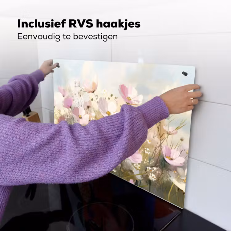 Bloemenveld - Lichte tinten - Geschilderd Inductie beschemer met haakjes klein -ky-ophangen-nl