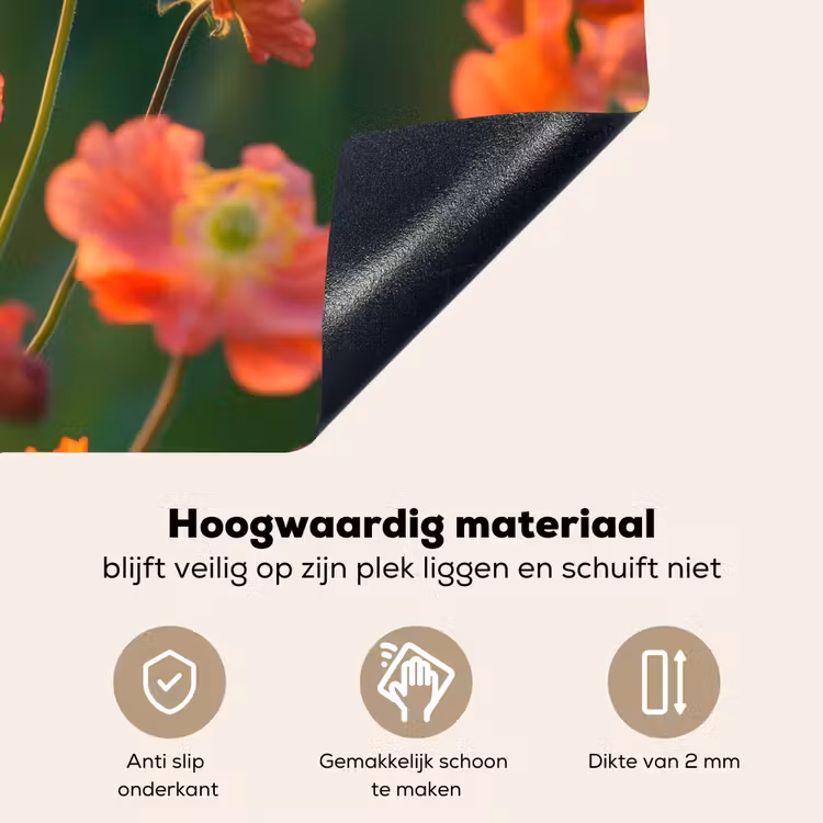 Bloemenveld - Zonnestralen - Oranje Inductie beschemer met haakjes klein -ky-onderkant-nl