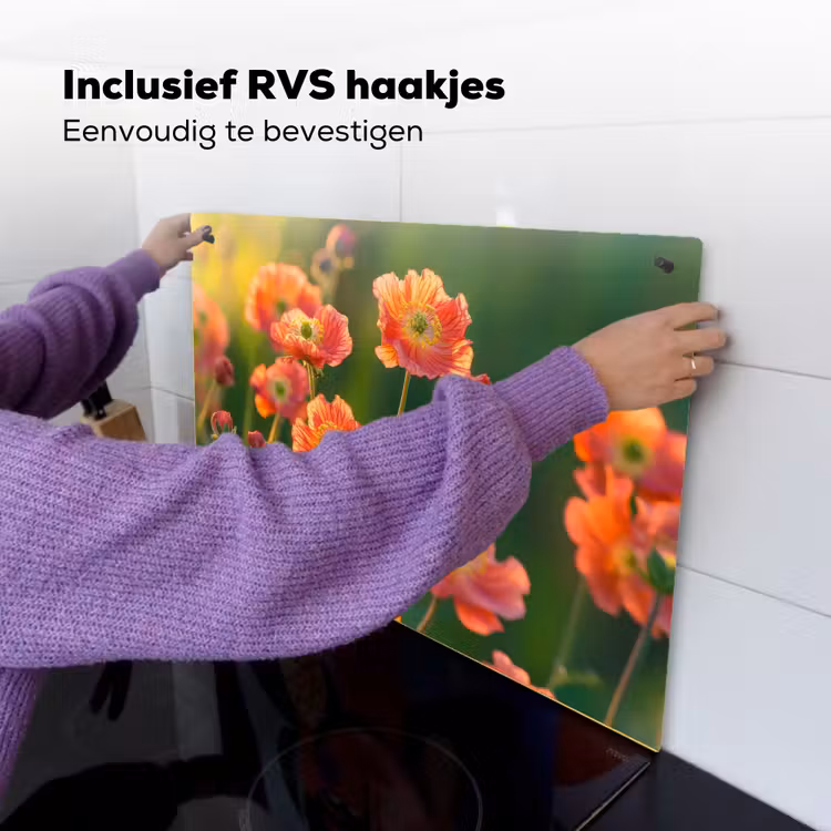 Bloemenveld - Zonnestralen - Oranje Inductie beschemer met haakjes klein -ky-ophangen-nl