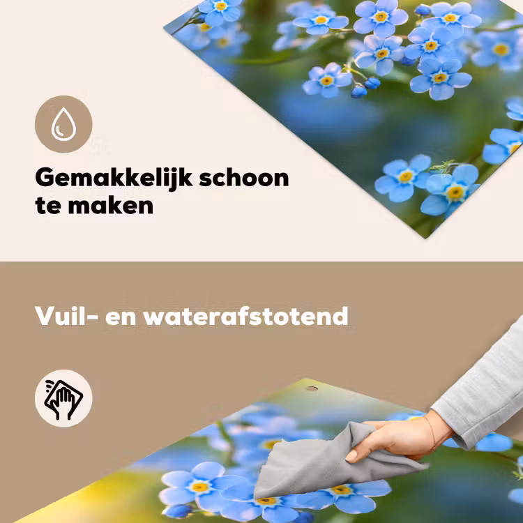 Bloemetjes - Blauw - Vergeet mij nietjes Inductie beschemer met haakjes klein -ky-schoon-nl
