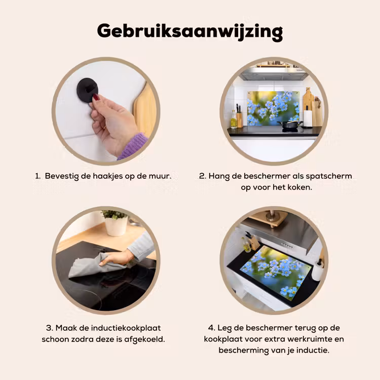 Bloemetjes - Blauw - Vergeet mij nietjes Inductie beschemer met haakjes klein -ky-gebruik-nl