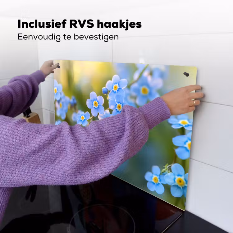 Bloemetjes - Blauw - Vergeet mij nietjes Inductie beschemer met haakjes klein -ky-ophangen-nl