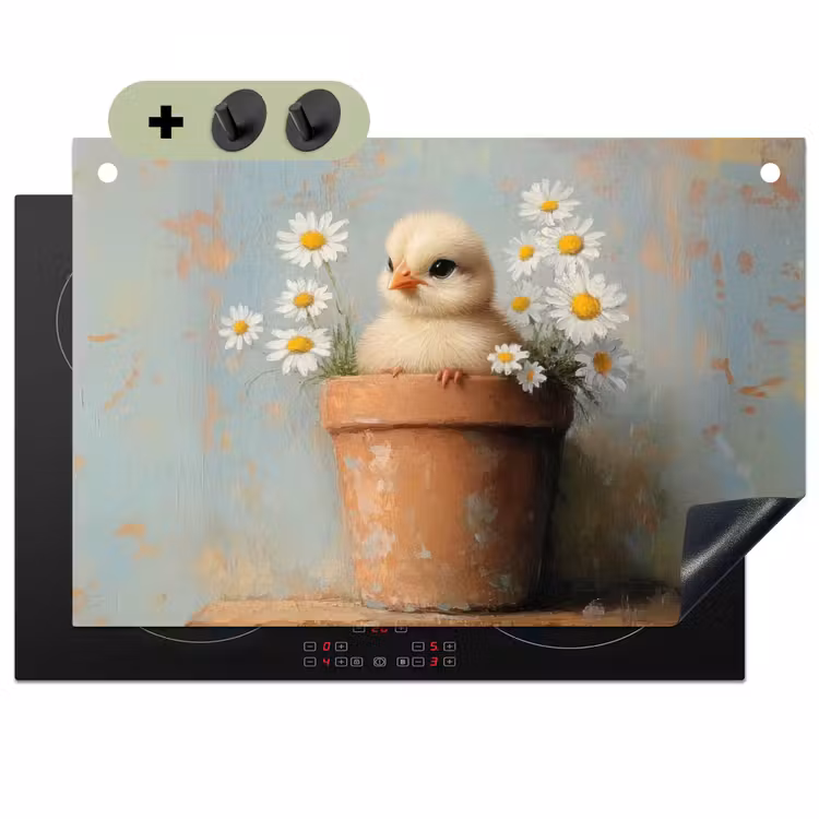 Bloempot - Kuiken - Bloemetjes Inductie beschemer met haakjes klein -3d