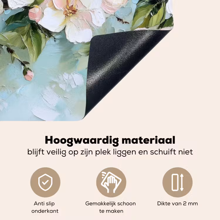 Bloesem - Bladeren - Lichtblauw Inductie beschemer met haakjes klein -ky-onderkant-nl