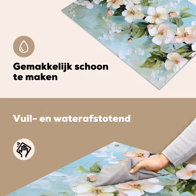 Bloesem - Bladeren - Lichtblauw Inductie beschemer met haakjes klein -ky-schoon-nl