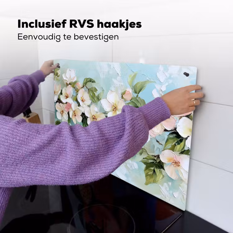 Bloesem - Bladeren - Lichtblauw Inductie beschemer met haakjes klein -ky-ophangen-nl
