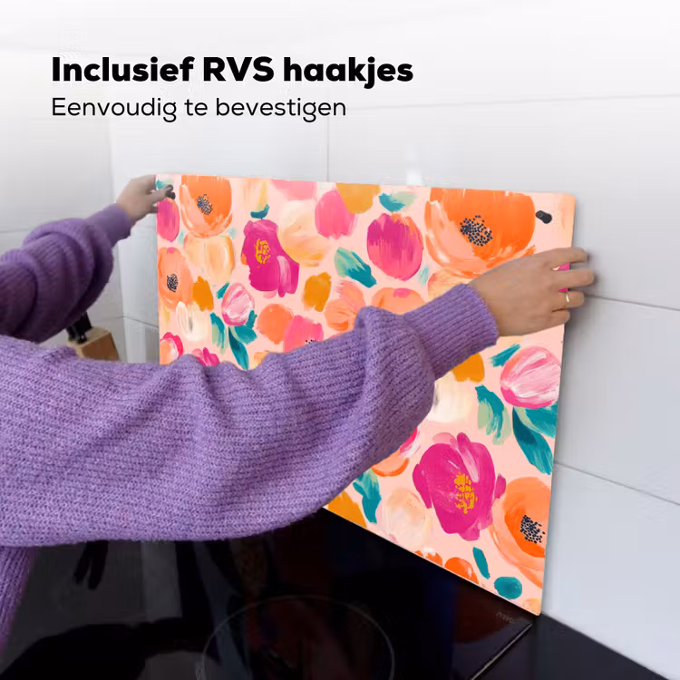 Bloesems - Vrolijk - Kleurrijk Inductie beschemer met haakjes klein 777 -ky-ophangen-nl