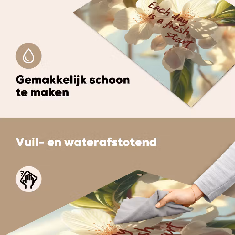 Bloesems - Zonlicht - Quote - Wit Inductie beschemer met haakjes klein -ky-schoon-nl
