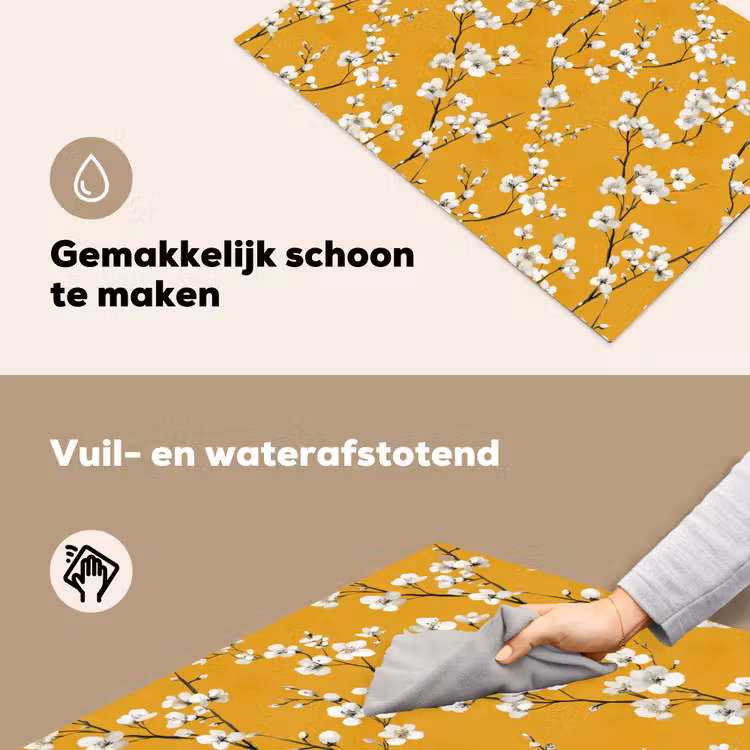 Bloesemtak - Aquarel - Geel Inductie beschemer met haakjes klein 777 -ky-schoon-nl