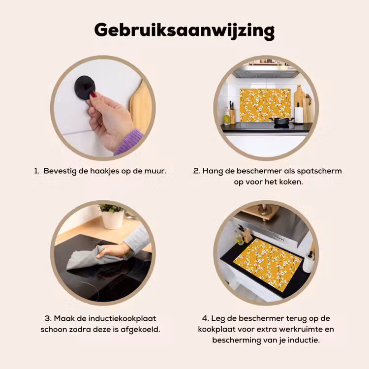 Bloesemtak - Aquarel - Geel Inductie beschemer met haakjes klein 777 -ky-gebruik-nl