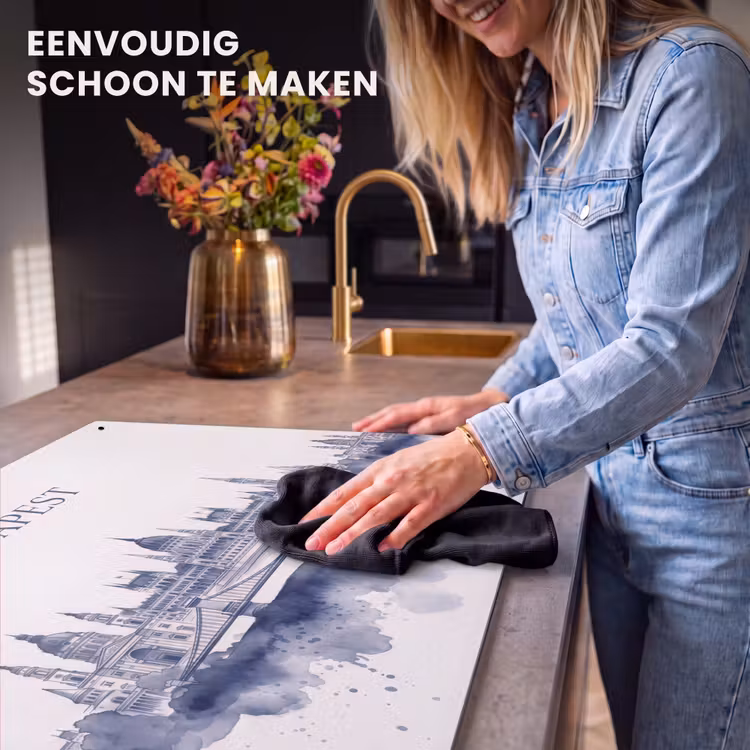 Boedapest - Skyline - Architectuur - Aquarel - Blauw Inductie beschemer met haakjes klein -ky-schoon-nl