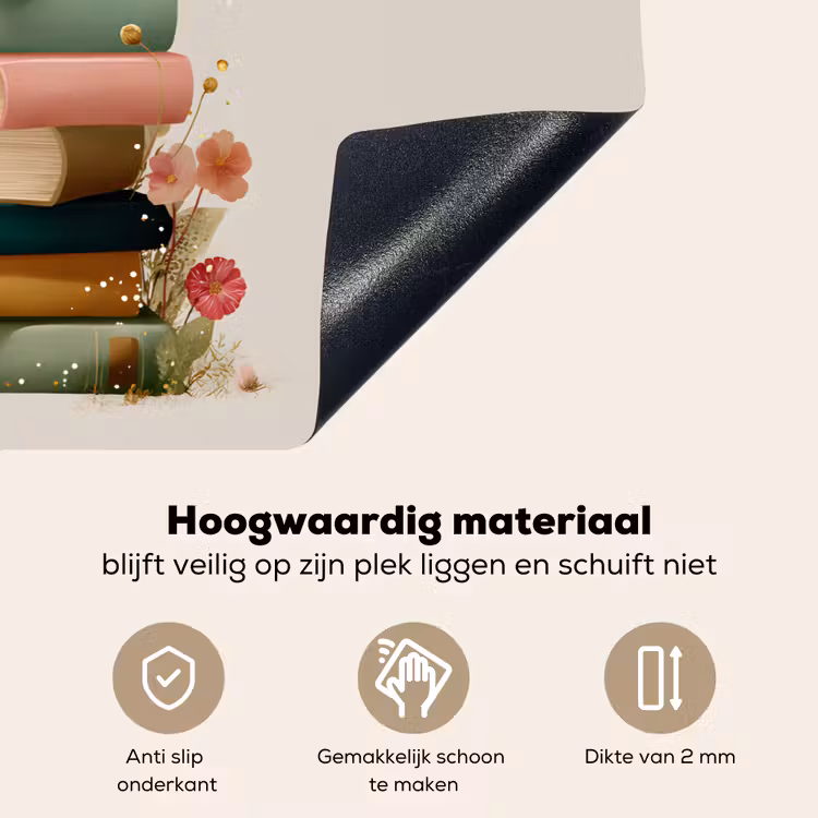 Boeken - Stapel - Bloemen - Kleurrijk Inductie beschemer met haakjes klein -ky-onderkant-nl