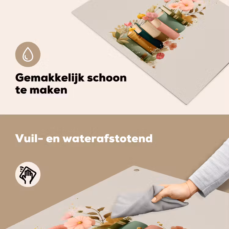 Boeken - Stapel - Bloemen - Kleurrijk Inductie beschemer met haakjes klein -ky-schoon-nl
