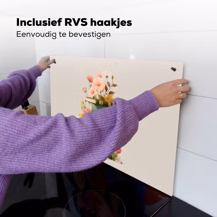 Boeken - Stapel - Bloemen - Kleurrijk Inductie beschemer met haakjes klein -ky-ophangen-nl