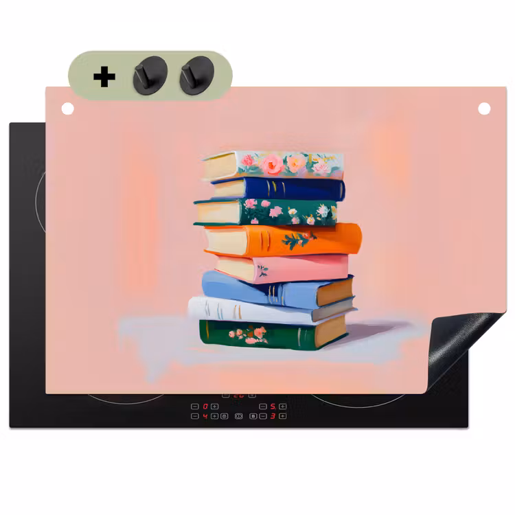 Boeken - Stapel - Kleurrijk Inductie beschemer met haakjes klein -3d