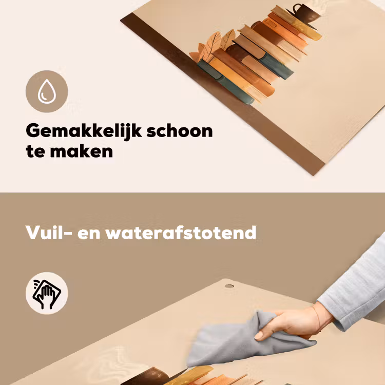 Boeken - Toren - Koffie - Beige Inductie beschemer met haakjes klein -ky-schoon-nl