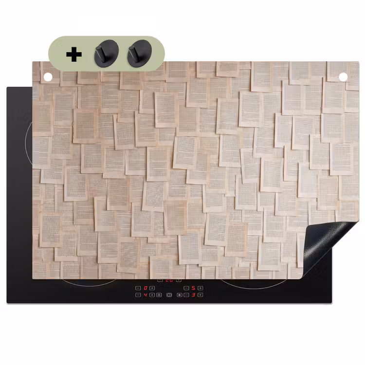 Boekpagina - Collage - Literatuur - Vintage - Beige Inductie beschemer met haakjes klein -3d