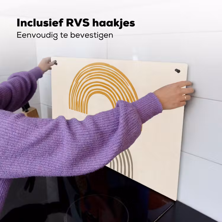 Bogen - Lijnen - Oranje - Minimalistisch Inductie beschemer met haakjes klein -ky-ophangen-nl
