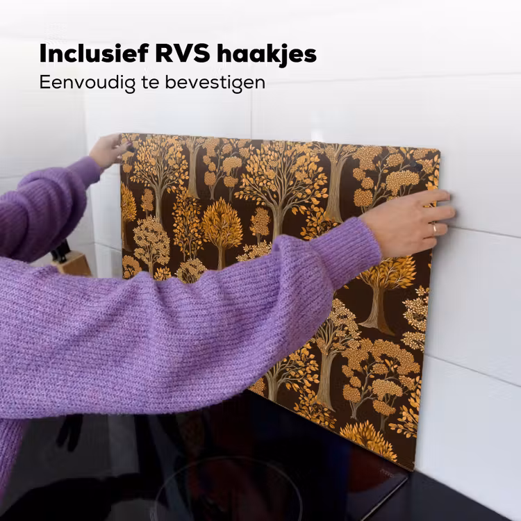 Bomen - Patroon - Bruin Inductie beschemer met haakjes klein 777 -ky-ophangen-nl