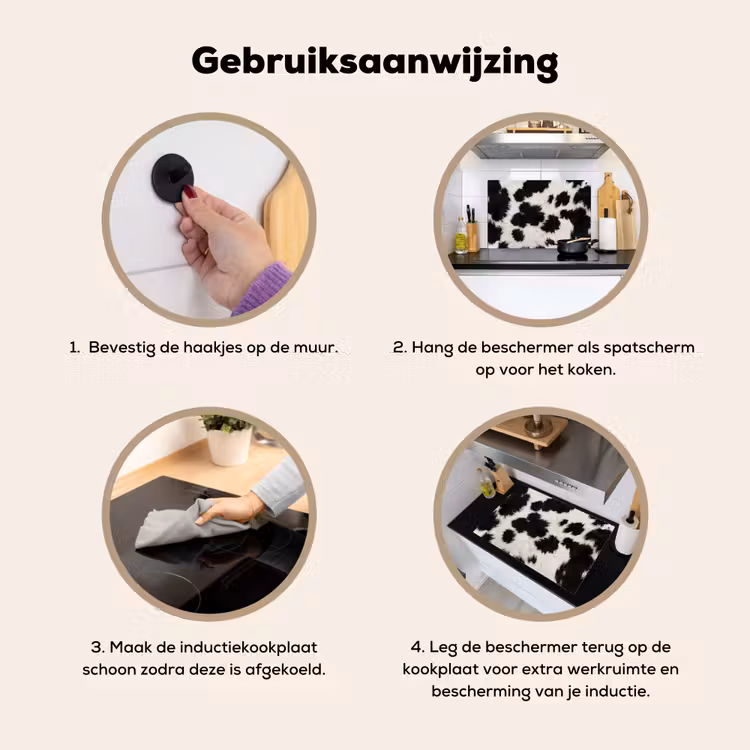 Bont - Textuur - Zwart - Wit Inductie beschemer met haakjes klein -ky-gebruik-nl