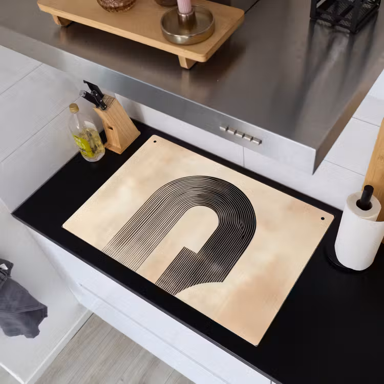 Boog - Strepen - Minimalistisch - Zwart Inductie beschemer met haakjes klein -sfeer1
