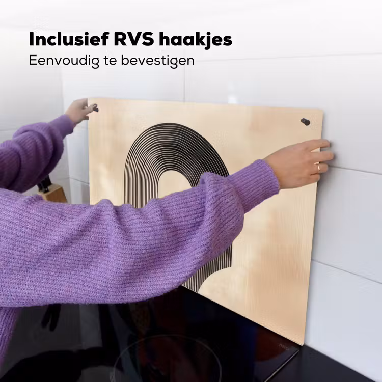 Boog - Strepen - Minimalistisch - Zwart Inductie beschemer met haakjes klein -ky-ophangen-nl