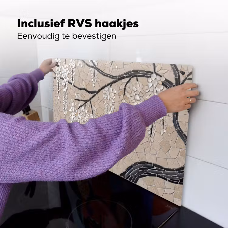 Boom - Bloemen - Mozaïek - Kunst - Wit Inductie beschemer met haakjes klein -ky-ophangen-nl