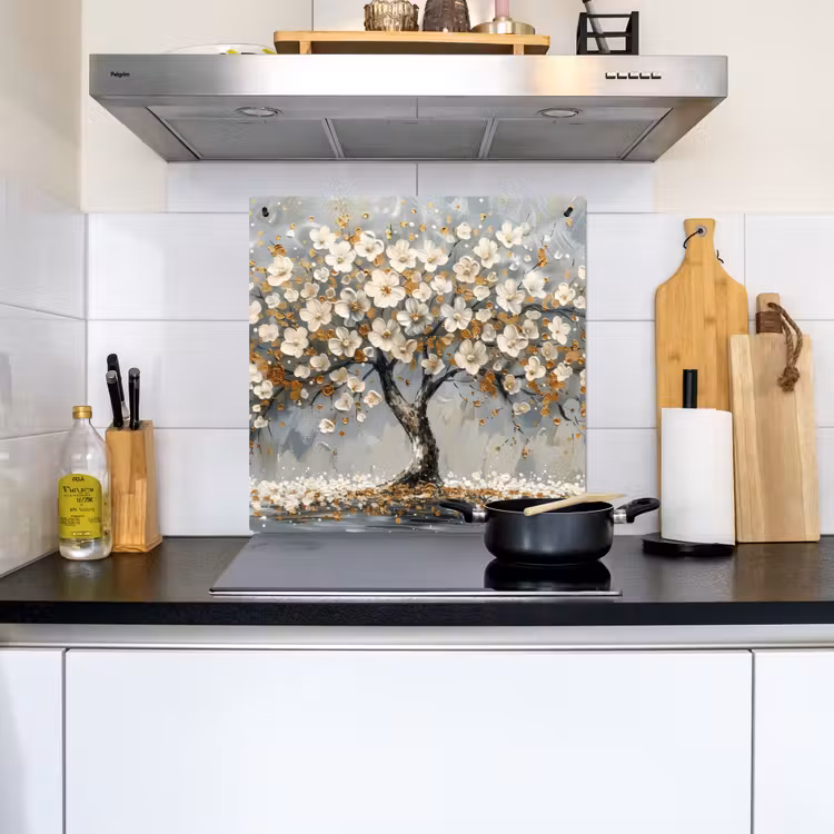 Boom - Bloemen - Wit - Natuur - Kunst Inductie beschemer met haakjes middel -sfeer2
