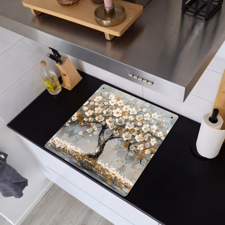 Boom - Bloemen - Wit - Natuur - Kunst Inductie beschemer met haakjes middel -sfeer1