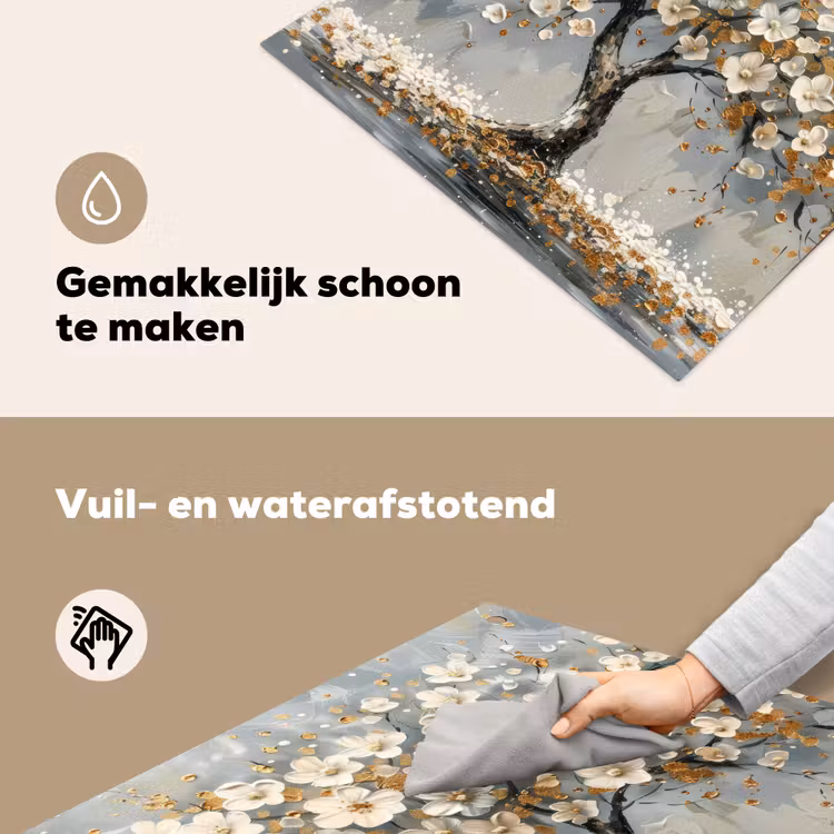 Boom - Bloemen - Wit - Natuur - Kunst Inductie beschemer met haakjes middel -ky-schoon-nl