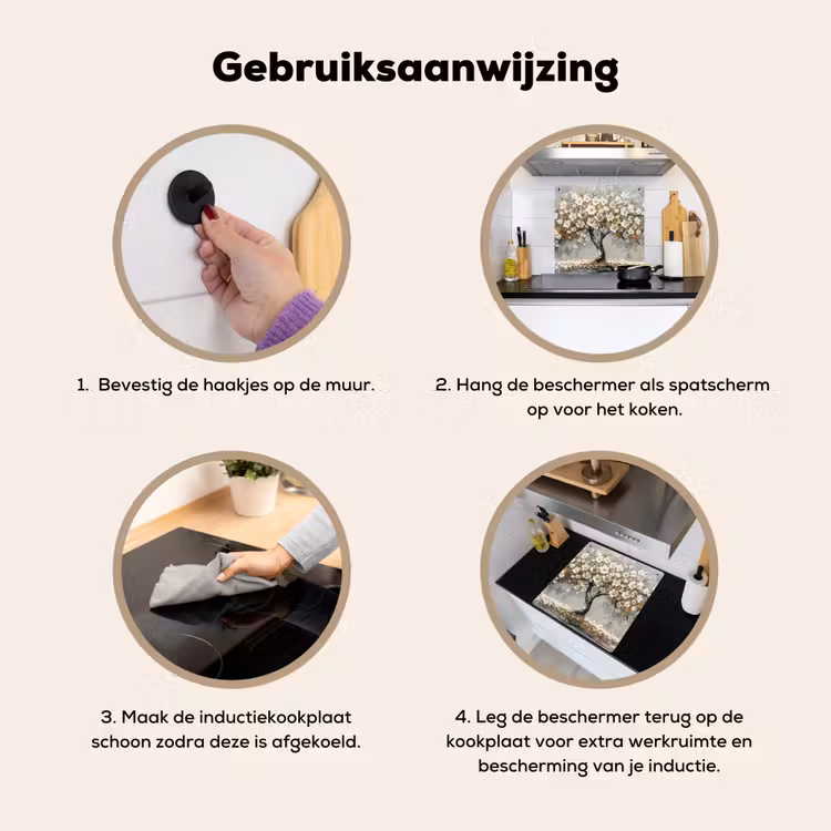 Boom - Bloemen - Wit - Natuur - Kunst Inductie beschemer met haakjes middel -ky-gebruik-nl