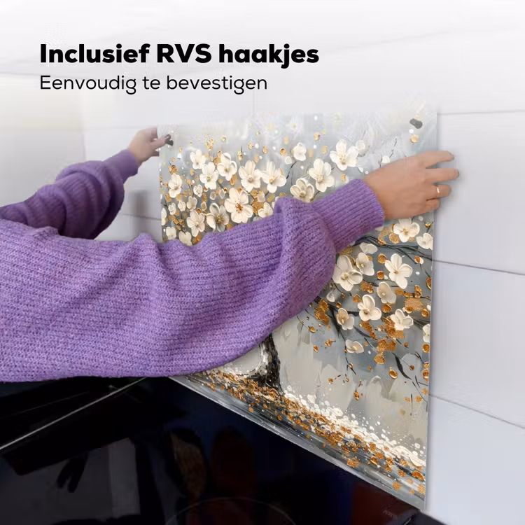 Boom - Bloemen - Wit - Natuur - Kunst Inductie beschemer met haakjes middel -ky-ophangen-nl