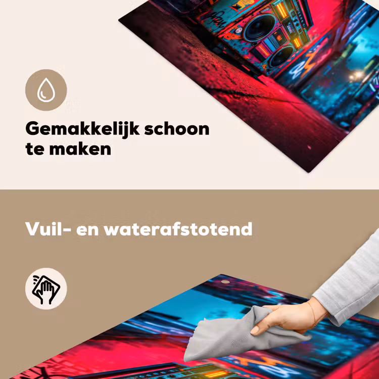 Boombox - Rood - Graffiti - Neon Inductie beschemer met haakjes klein -ky-schoon-nl