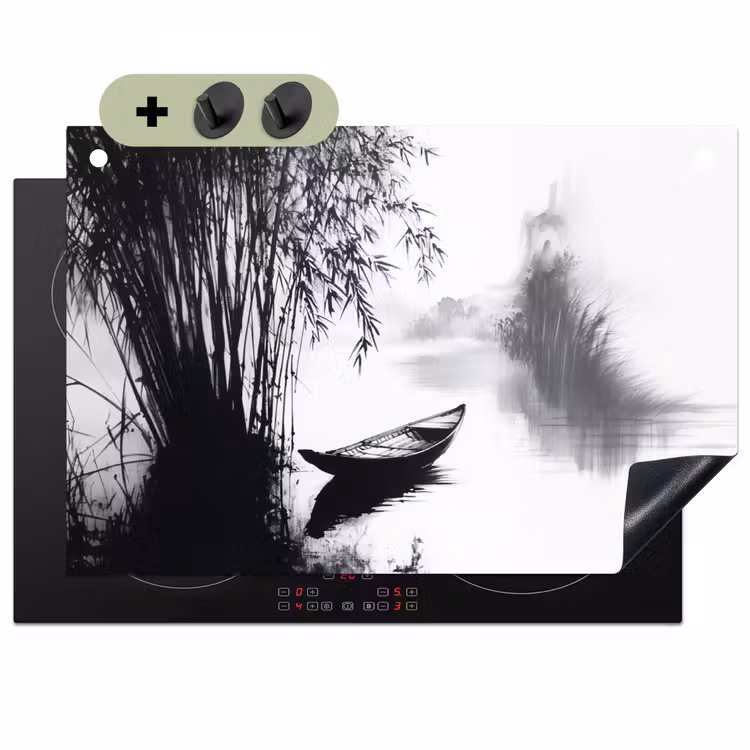 Boot - Rivier - Bamboe - Wit Inductie beschemer met haakjes klein -3d