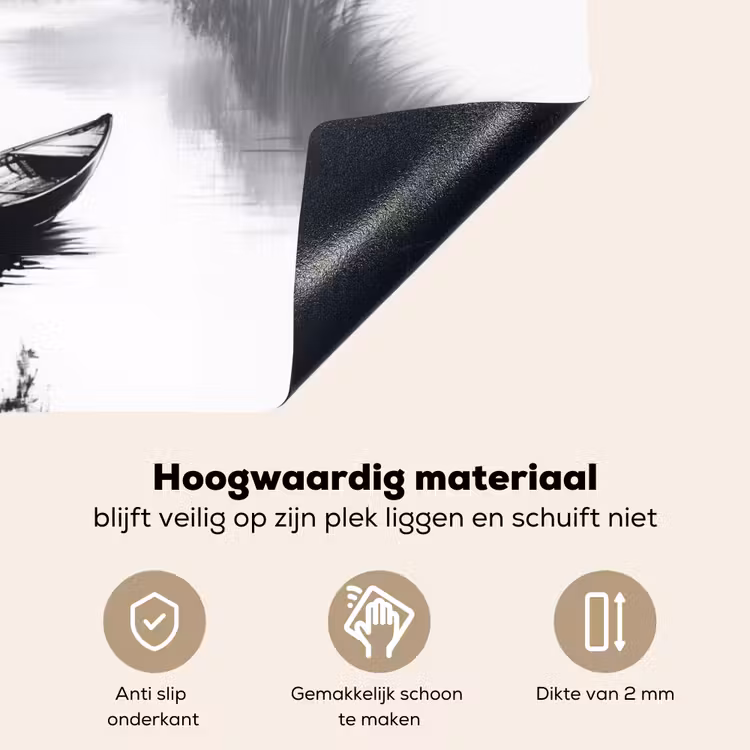 Boot - Rivier - Bamboe - Wit Inductie beschemer met haakjes klein -ky-onderkant-nl