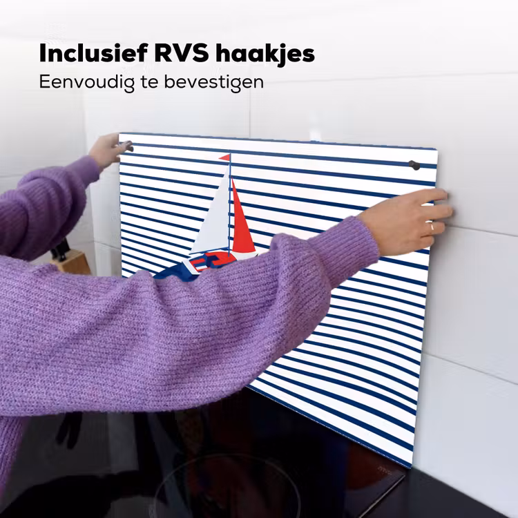 Boot - Water - Abstract - Blauw Inductie beschemer met haakjes klein -ky-ophangen-nl
