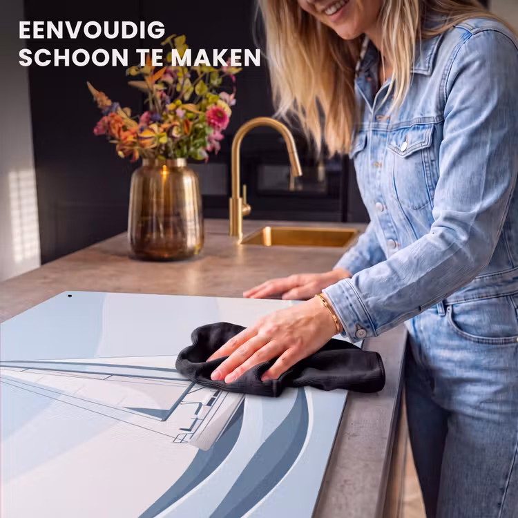 Boot - Zeil - Zee - Modern - Beige Inductie beschemer met haakjes klein -ky-schoon-nl