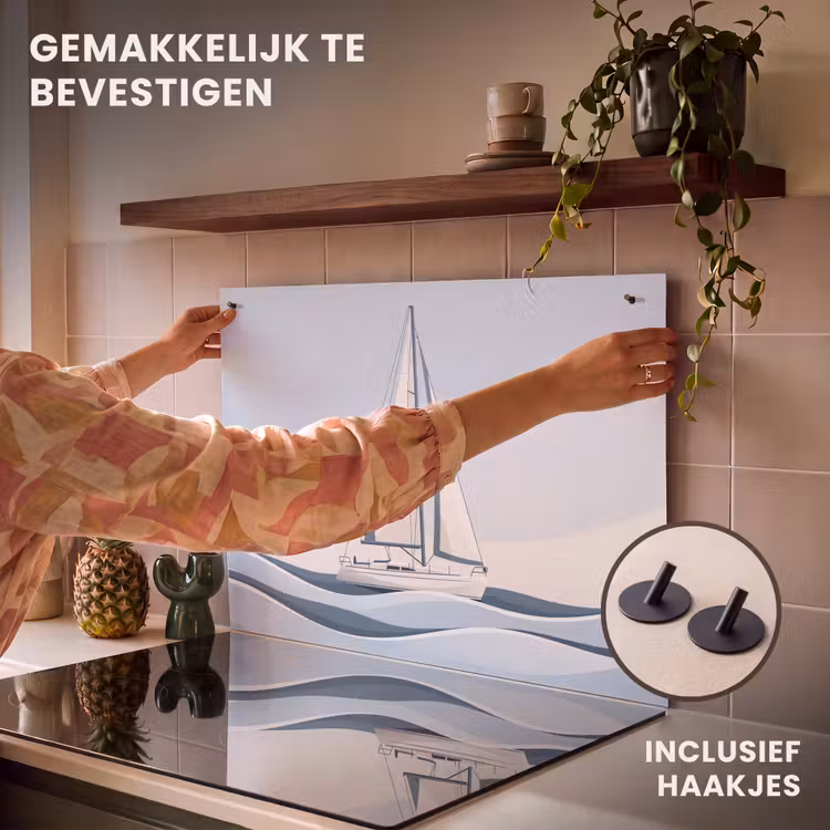 Boot - Zeil - Zee - Modern - Beige Inductie beschemer met haakjes klein -ky-ophangen-nl