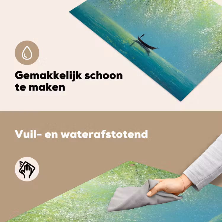 Bootje - Water - Bladeren - Bloesems Inductie beschemer met haakjes klein -ky-schoon-nl