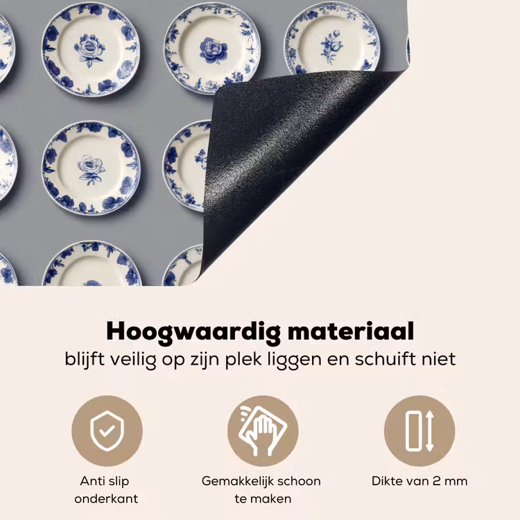 Borden - Bloemen - Blauw - Wit Inductie beschemer met haakjes klein 777 -ky-onderkant-nl