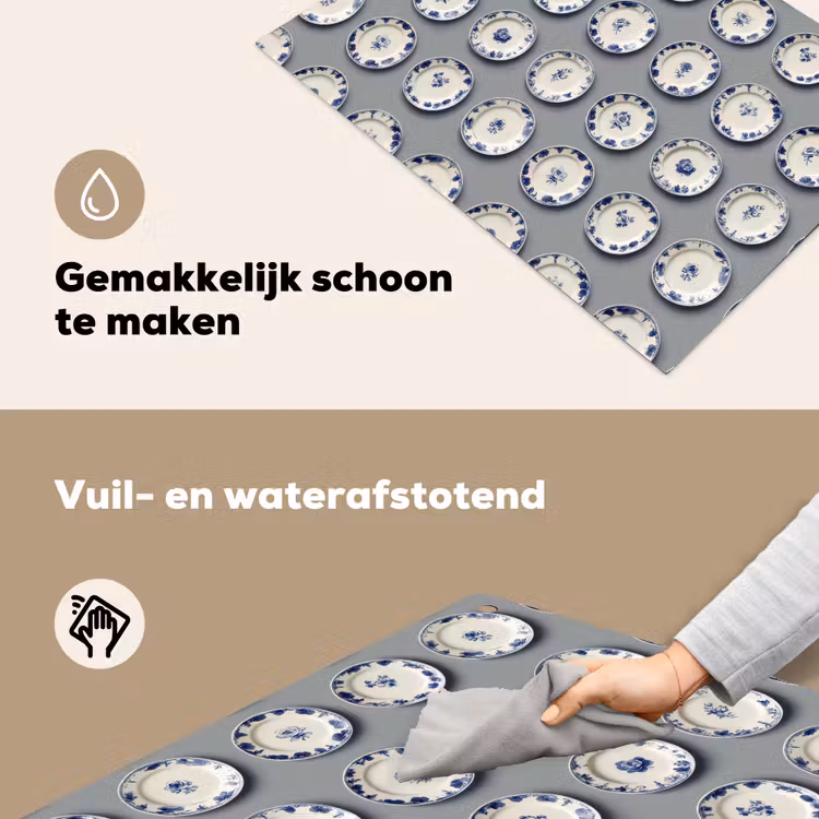 Borden - Bloemen - Blauw - Wit Inductie beschemer met haakjes klein 777 -ky-schoon-nl