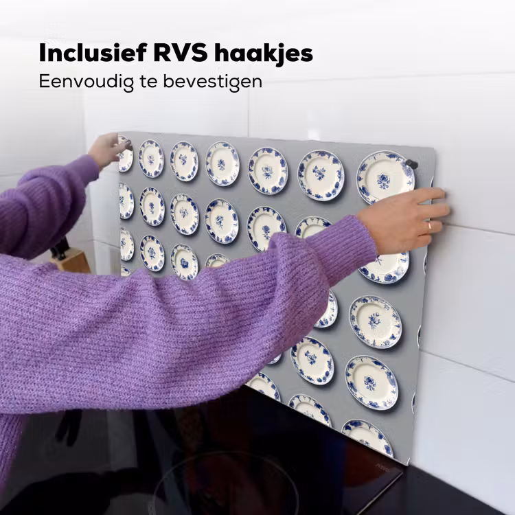 Borden - Bloemen - Blauw - Wit Inductie beschemer met haakjes klein 777 -ky-ophangen-nl