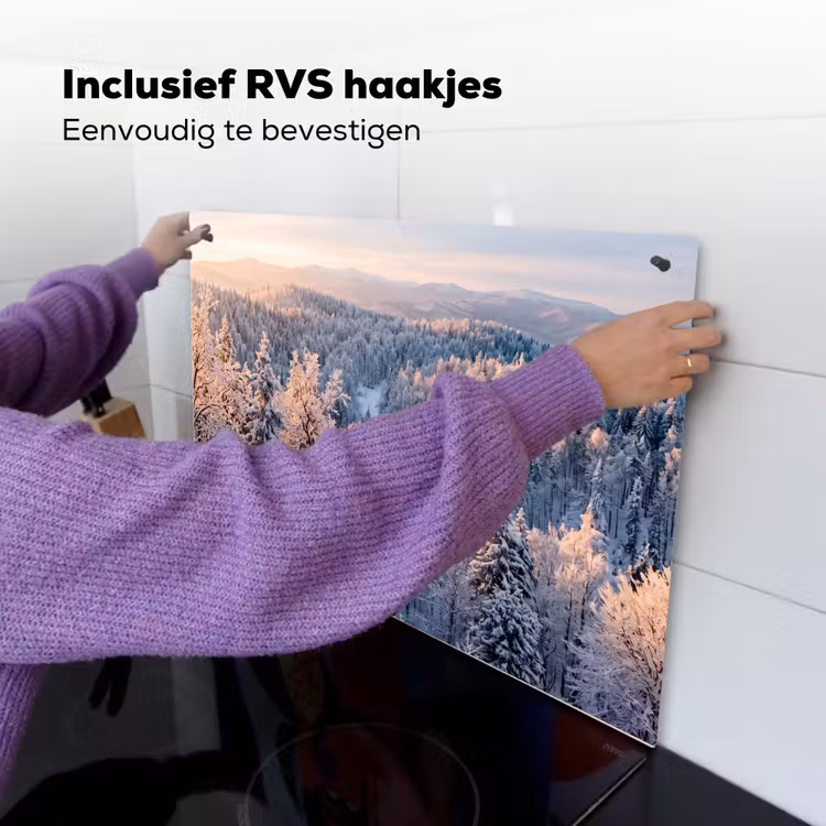 Bos - Bergen - Goud - Winter - Warm Inductie beschemer met haakjes klein -ky-ophangen-nl