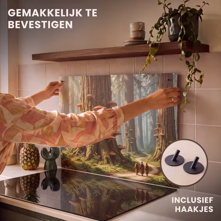 Inductiebeschermer & spatscherm (2in1) - Bos - Bomen - Natuur - Bos - Bomen - Natuur Inductie beschemer met haakjes klein