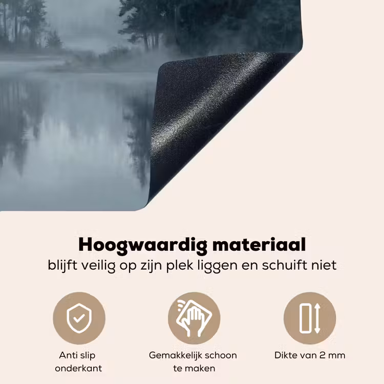 Bos - Meer - Mist - Natuur - Grijs Inductie beschemer met haakjes klein -ky-onderkant-nl
